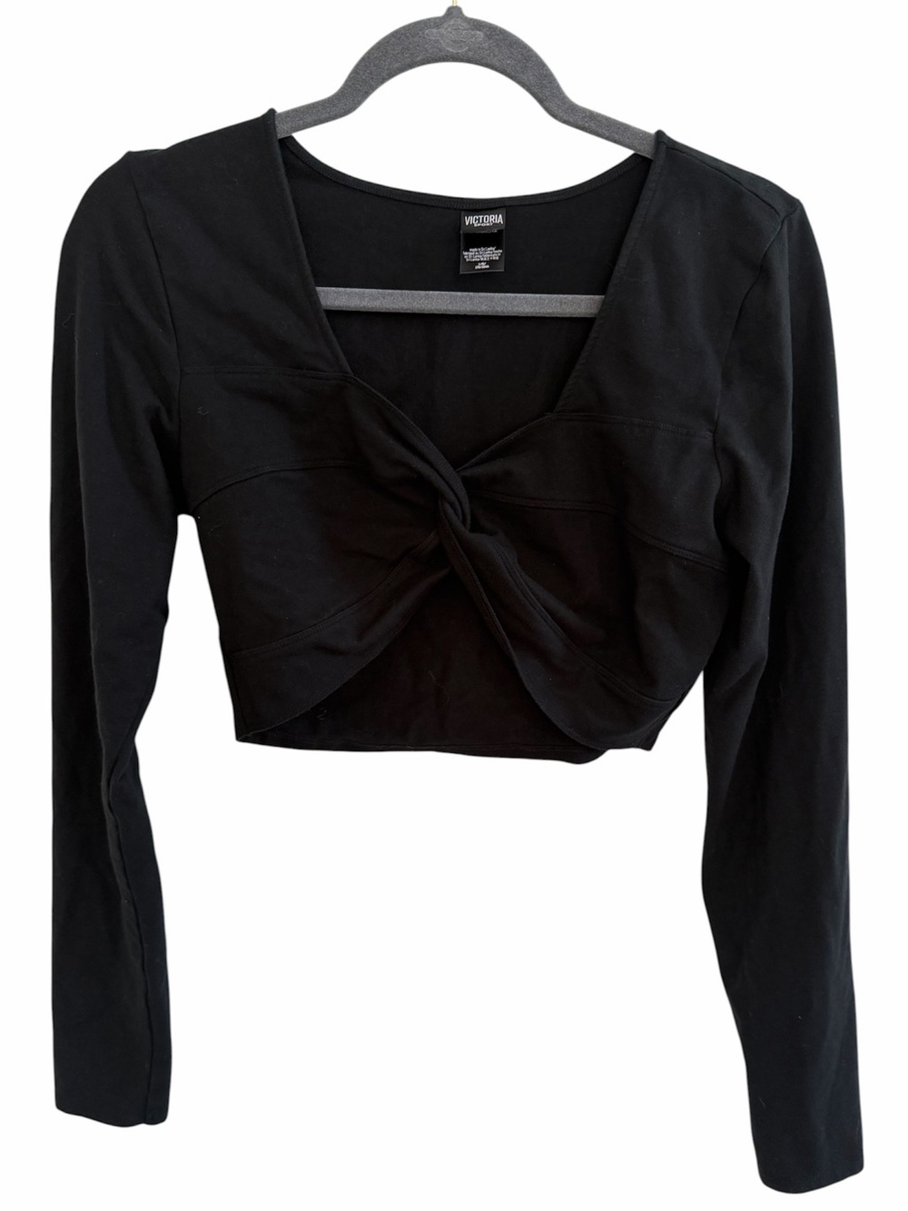 Victoria’s Secret Sport Black Twist Front Wrap Crop Top Long Sleeve